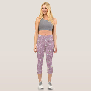 Watercolor Butterflies on Dusty Pink Capri Leggings