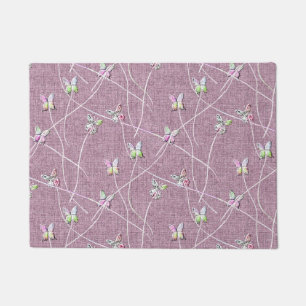 Watercolor Butterflies on Dusty Pink Doormat