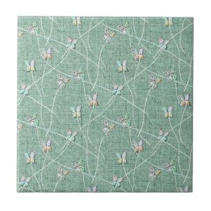 Watercolor Butterflies on Mint Green Ceramic Tile