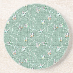 Watercolor Butterflies on Mint Green Coaster