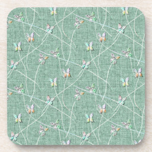 Watercolor Butterflies on Mint Green Coaster
