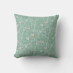 Watercolor Butterflies on Mint Green Cushion