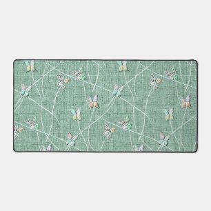 Watercolor Butterflies on Mint Green Desk Mat