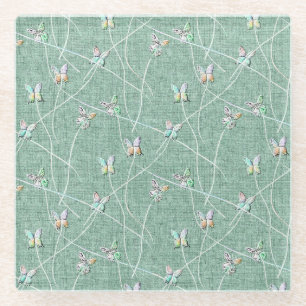 Watercolor Butterflies on Mint Green Glass Coaster