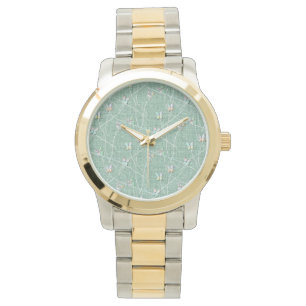 Watercolor Butterflies on Mint Green Watch