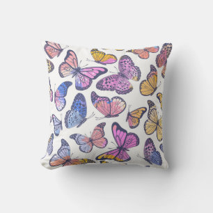Watercolor Butterflies: Pastel Vintage Pattern. Cushion