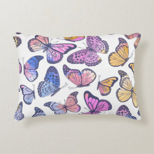 Watercolor Butterflies: Pastel Vintage Pattern. Decorative Cushion