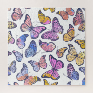 Watercolor Butterflies: Pastel Vintage Pattern. Jigsaw Puzzle