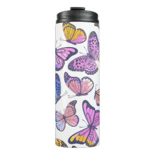 Watercolor Butterflies: Pastel Vintage Pattern. Thermal Tumbler
