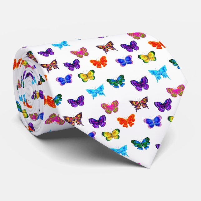 Watercolor Butterflies Pattern Tie (Rolled)