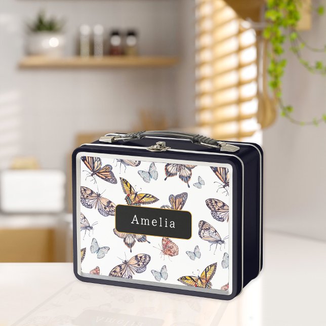 Watercolor Butterflies Personalised Metal Lunch Box (Creator Uploaded)