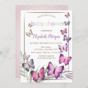 Watercolor Butterflies Polka Dots Baby Shower  Invitation