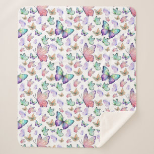 Watercolor Butterflies Seamless Pattern Sherpa Blanket