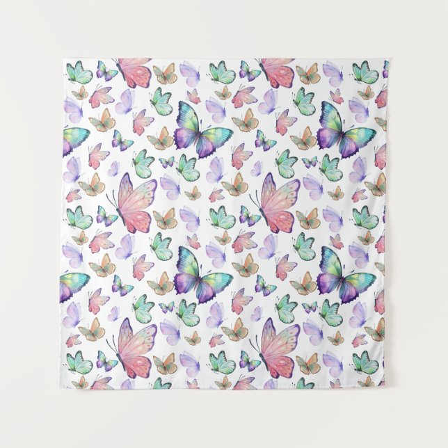 Watercolor Butterflies Seamless Pattern Tapestry (Front)