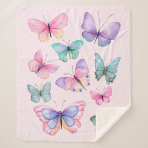 Watercolor Butterflies Sherpa Blanket