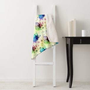 Watercolor Butterflies Sherpa Blanket