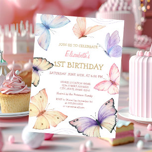 Watercolor Butterflies Stripes Birthday   Invitation