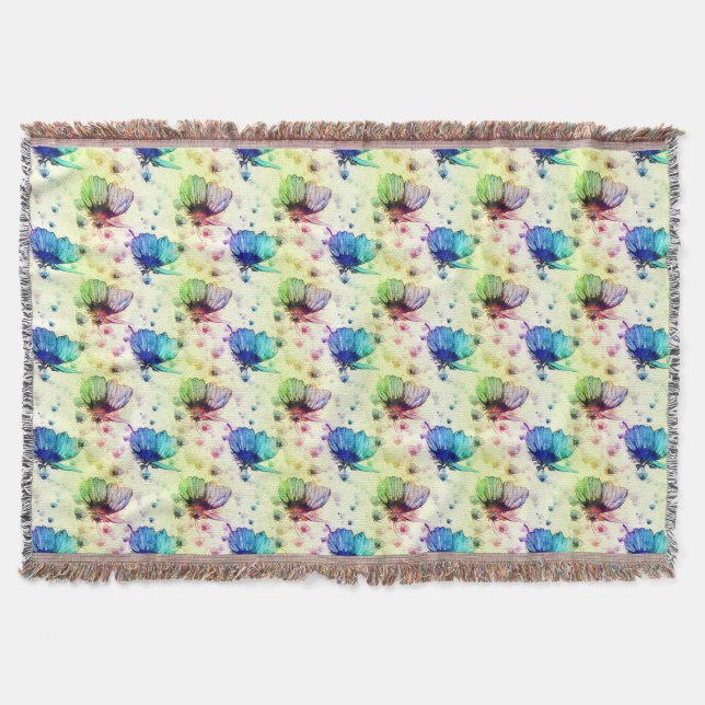 Watercolor Butterflies Throw Blanket (Front)