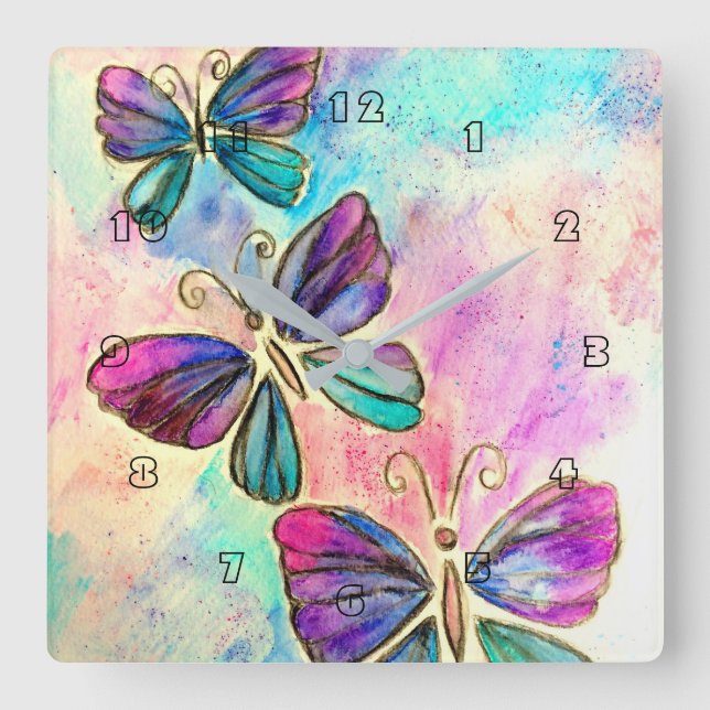 Watercolor Butterflies Wall Clocks (Front)