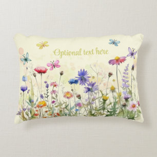 Watercolor Butterflies wildflower bokeh text Decorative Cushion