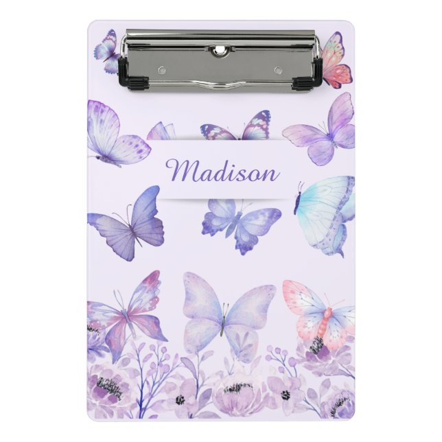 Watercolor Butterflies Wildflowers Garden Lilac Mini Clipboard (Front)