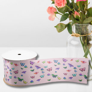 Watercolor Butterflies With Hydrangeas Satin Ribbon