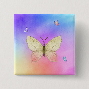 Watercolor Butterfly 15 Cm Square Badge