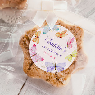 Watercolor Butterfly 1st Birthday  Classic Round Sticker