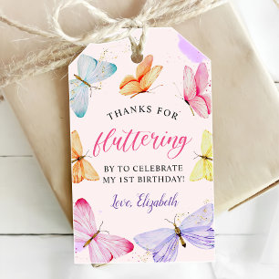 Watercolor Butterfly 1st Birthday  Gift Tags