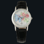 Watercolor Butterfly and Flowers Elegant Monogram Watch<br><div class="desc">Pretty watercolor flower and butterfly art.</div>