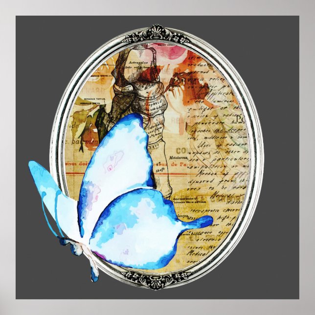 Watercolor Butterfly And Frame Poster (Front)