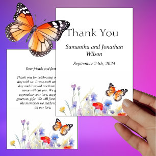 Watercolor Butterfly and Wildflower Thank You Card