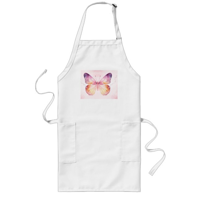 Watercolor Butterfly Art Long Apron (Front)