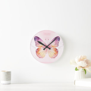 Watercolor Butterfly Art Round Clock