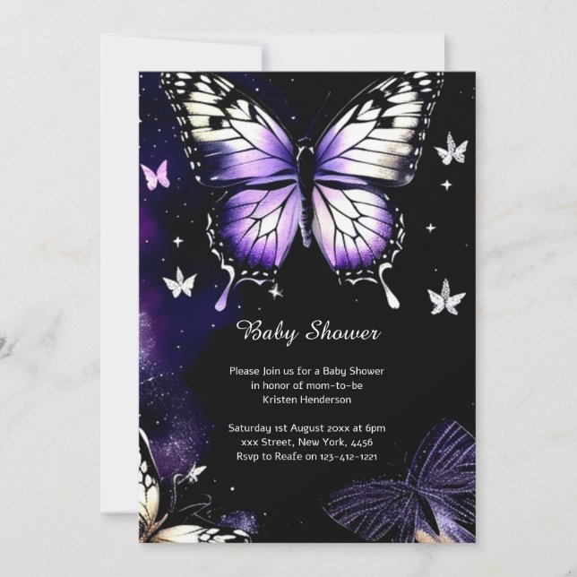 Watercolor Butterfly Baby Shower Invitation (Front)