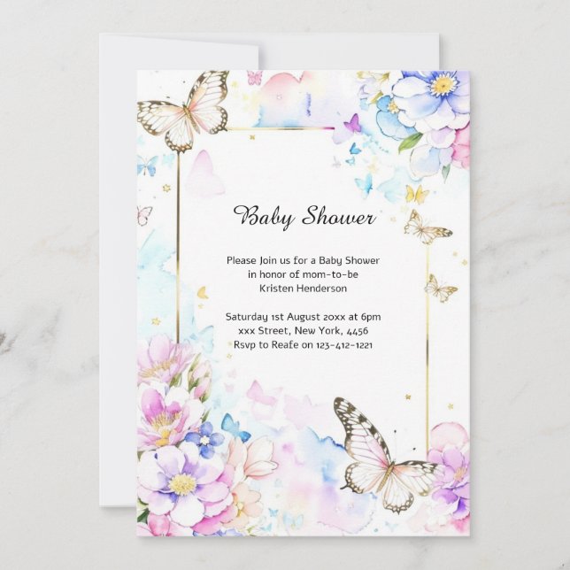 Watercolor Butterfly Baby Shower Invitation (Front)