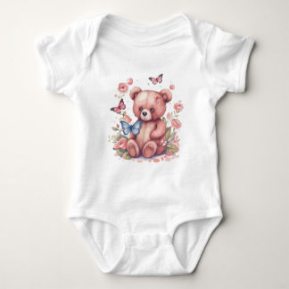Watercolor Butterfly Bear Baby Bodysuit