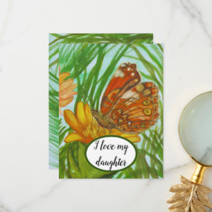 Watercolor butterfly blooming garden thank you card