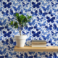 Watercolor Butterfly Blue and White Art