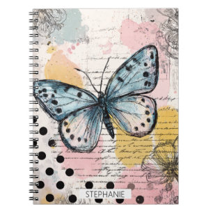 Watercolor Butterfly Blue Boho Nature Art Notebook