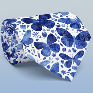 Watercolor Butterfly Blue Tie