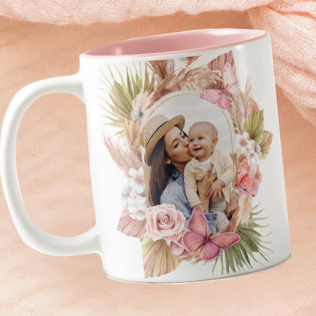 Watercolor Butterfly Boho Mothers Day Two-Tone Coffee Mug (Creator Uploaded)