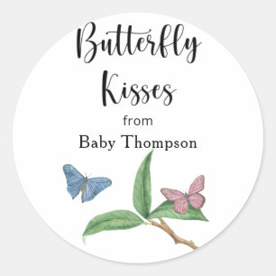 Watercolor Butterfly - Butterfly Kisses Thank you Classic Round Sticker