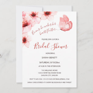  Watercolor Butterfly Cherry Blossom Bridal Shower Invitation