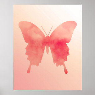 Watercolor Butterfly - Coral and Peach Poster