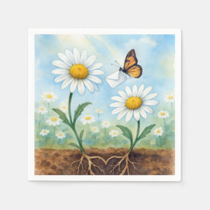 Watercolor Butterfly Delivering Mail to a Daisy Napkin