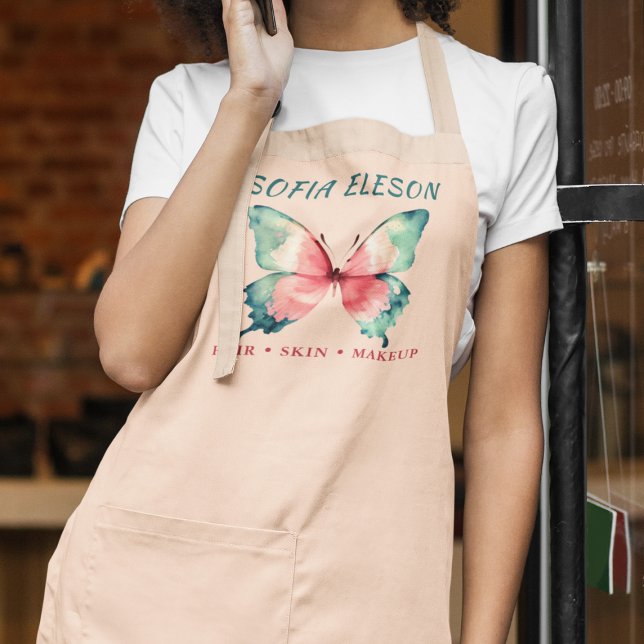 Watercolor Butterfly Elegant Blush Pink Uniform  Apron (Creator Uploaded)