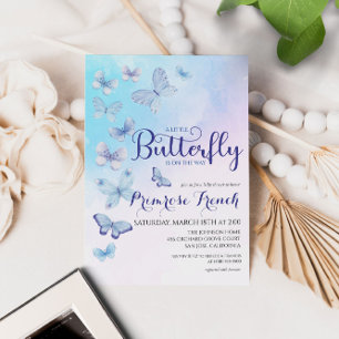 Watercolor Butterfly Elegant Script Baby Shower Invitation
