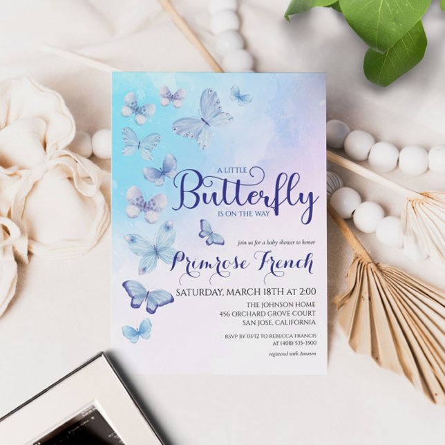Watercolor Butterfly Elegant Script Baby Shower Invitation (Creator Uploaded)