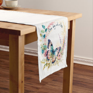 Watercolor butterfly floral custom short table runner